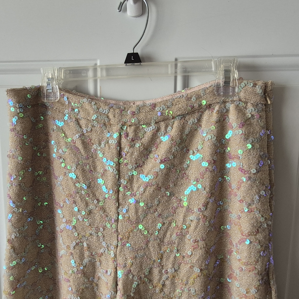 Anthropologie Sequin Wide Leg Pants in Gold and Cream - Picture 4 of 7